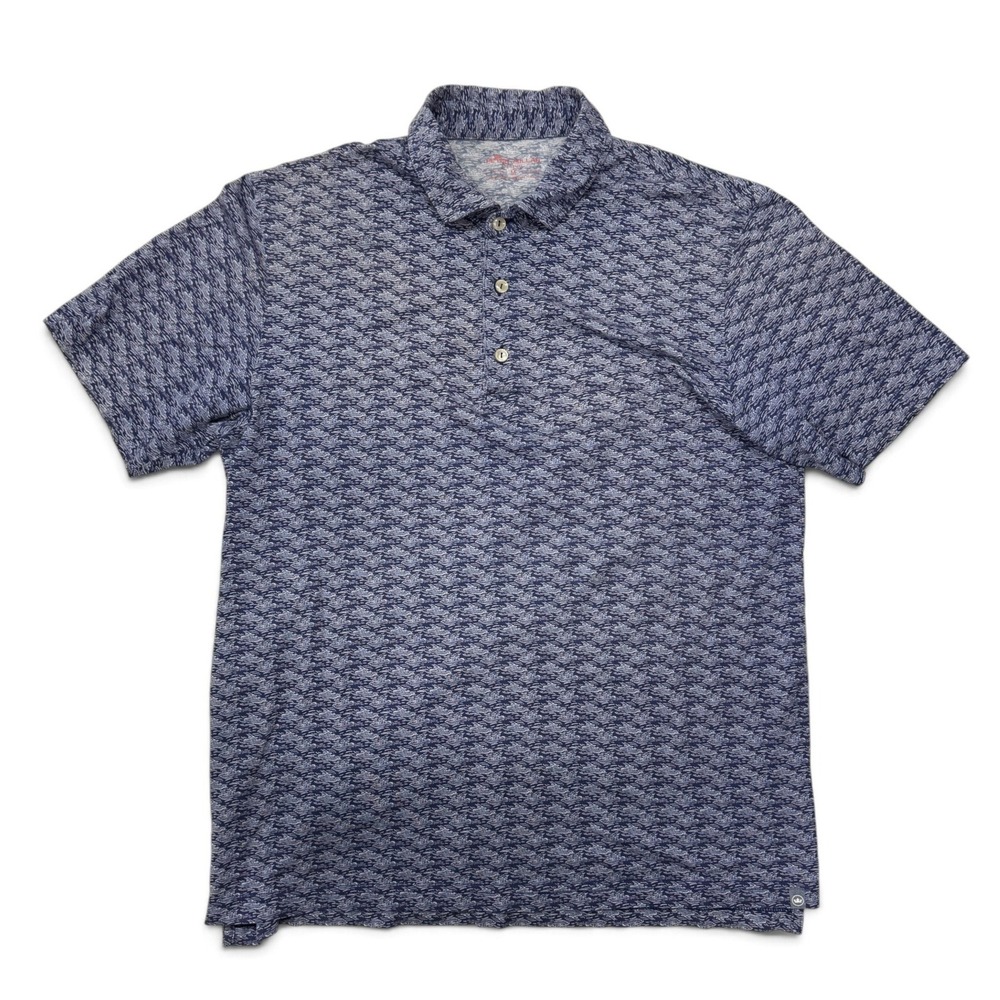 Peter Millar Seaside Polo Shirt Men Medium Blue Speedboat Print Pima Cotton AOP